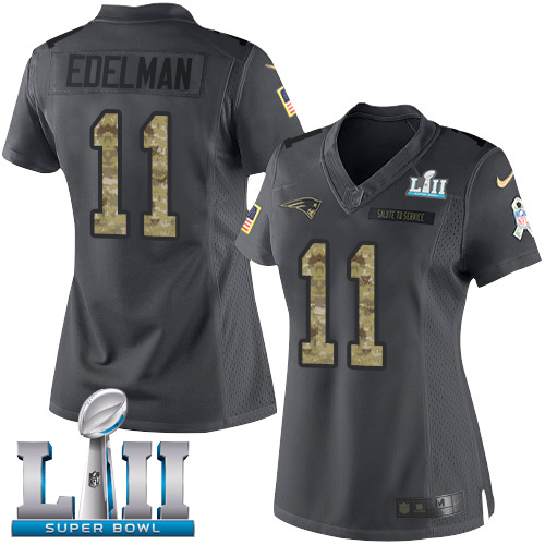 Nike Patriots #11 Julian Edelman Black Super Bowl LII Women's Stitched NFL Limited 2016 Salute to Service Jersey